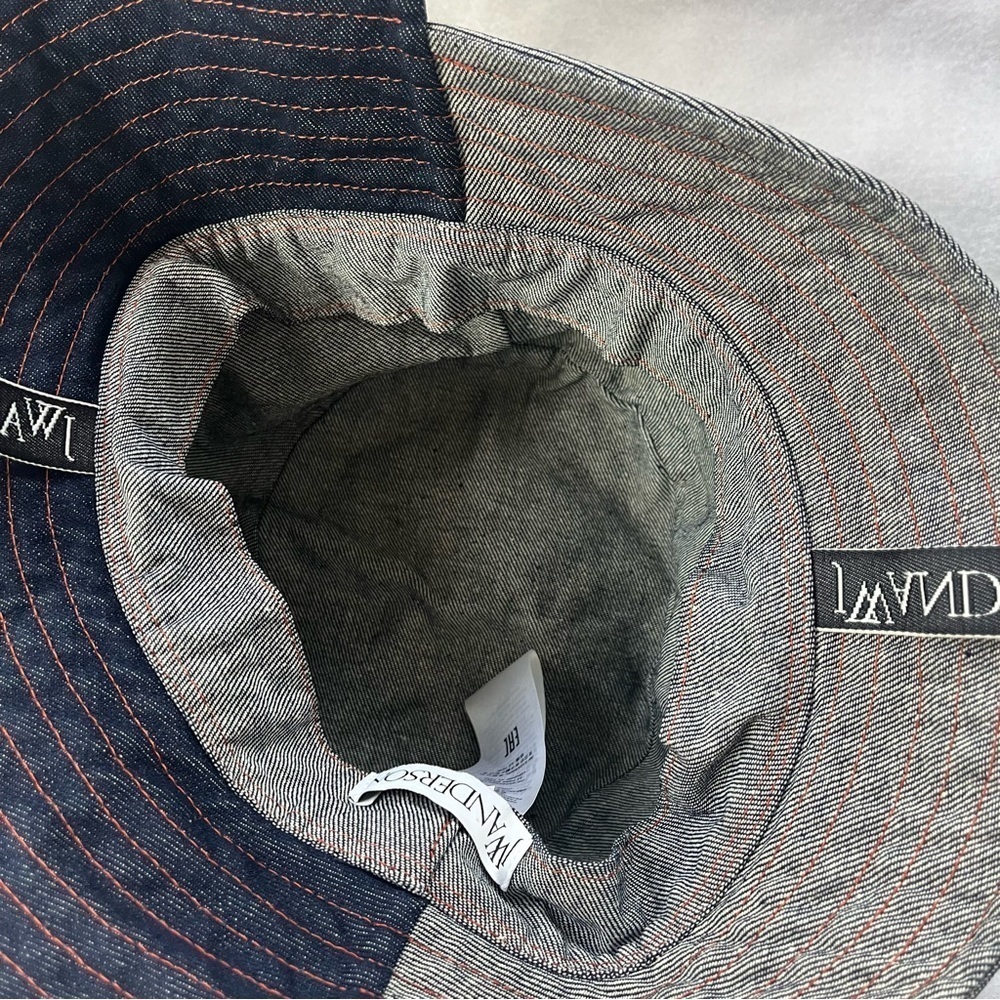 J W ANDERSON sz M/L 60 Denim Asymmetrical Bucket Hat Logo Straps - Picture 10 of 11